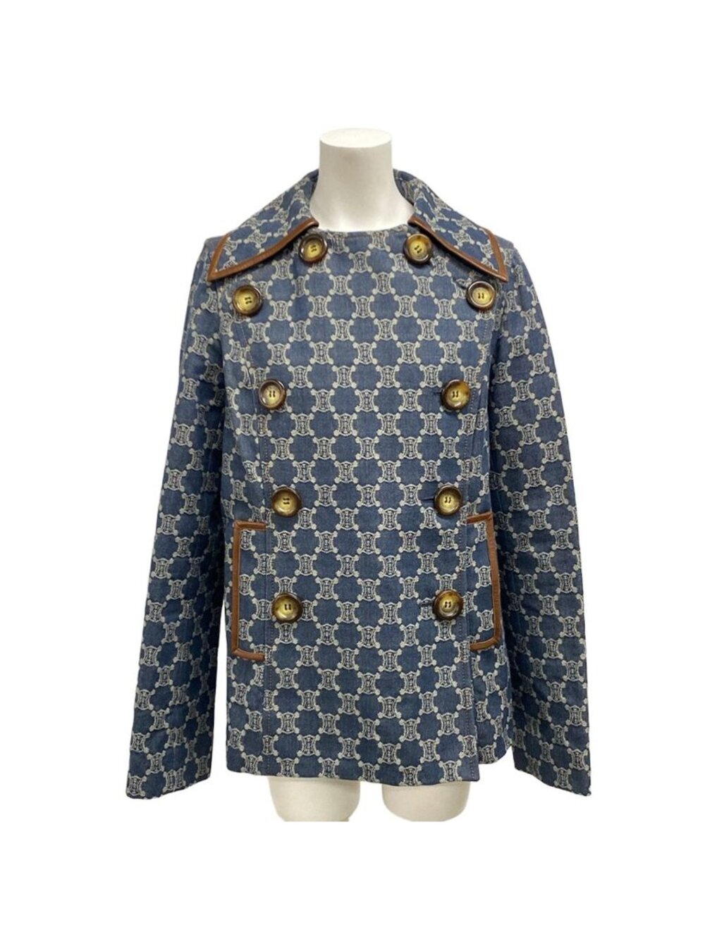 Celine Jacket M Dark Navy White Dark Brown Long Sleeve